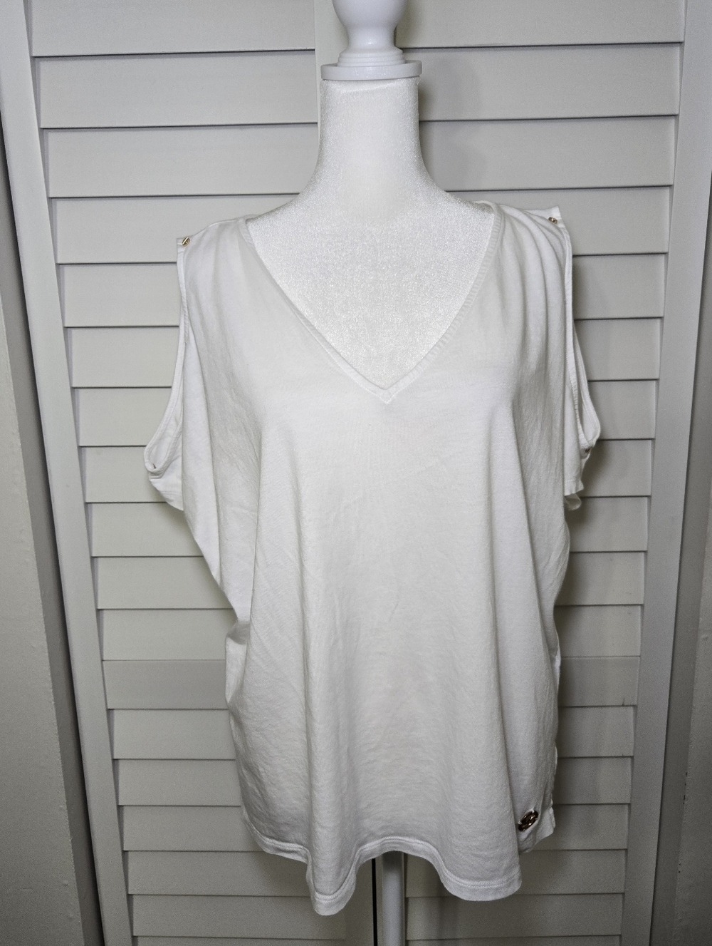Michael Kors White V‑Neck Cold‑Shoulder Women's Top Size XL